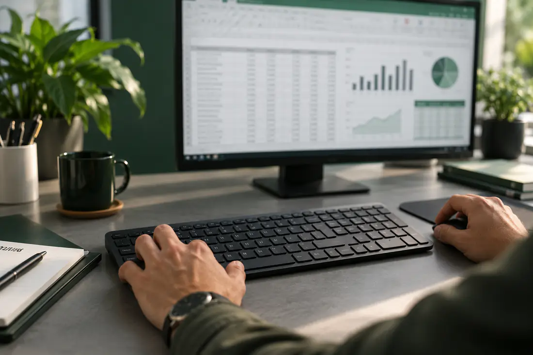 Profissional usando teclado e Excel no trabalho
