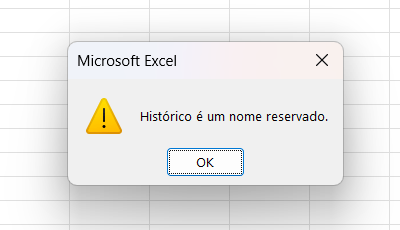 Erro Nome Reservado - estrutura do excel